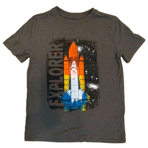 Cat & Jack Explorer Gray Rocket Short Sleeve Shirt Size M (8/10)